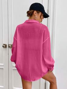 SHEIN EZwear 女性時尚夏季純色寬鬆微透視襯衫 - 玫紅色 - 查看 2