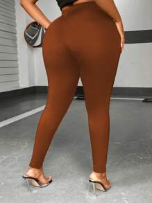 Maweii 大尺碼女式修身拼色緊身褲 - 鏽棕色 - 查看 2