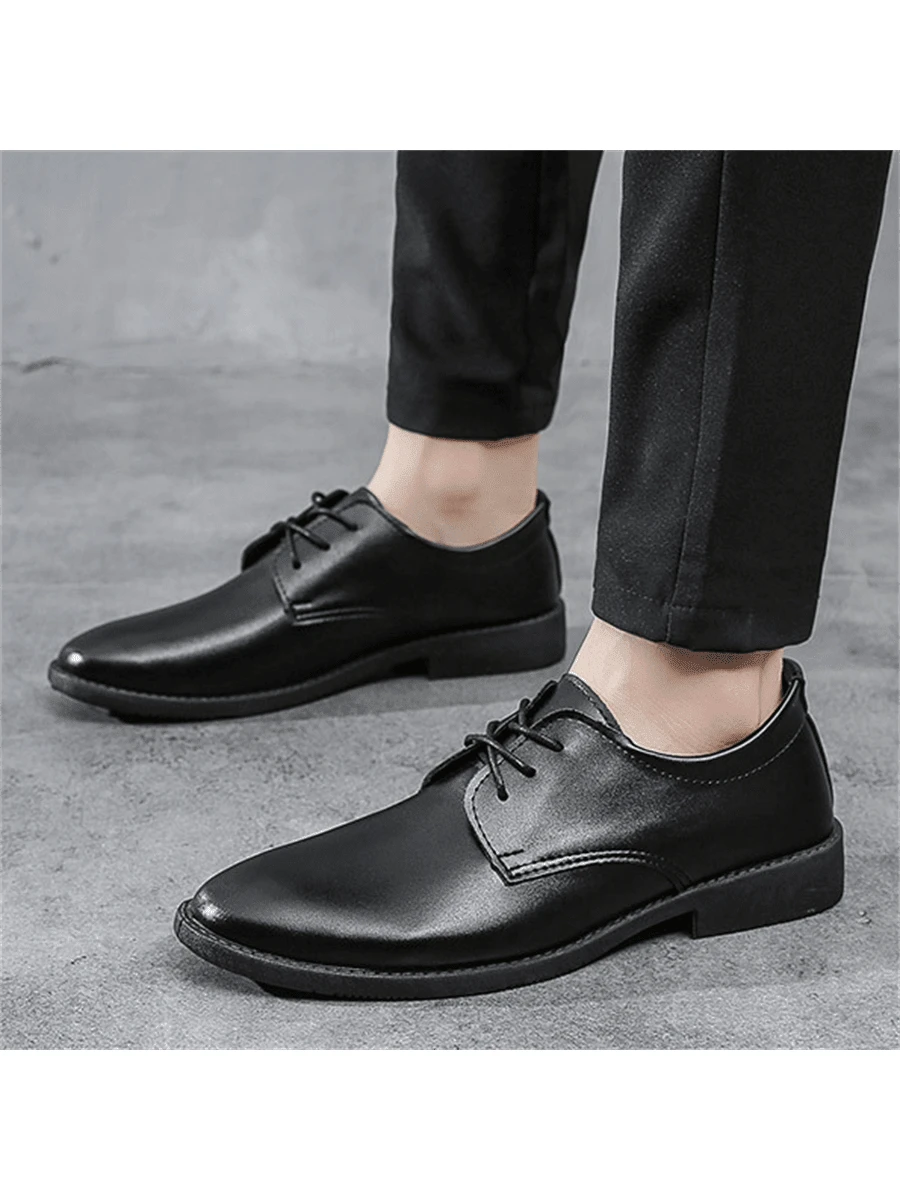 Men's Spring And Summer Pointed Toe LaceUp PU Leather Thin And