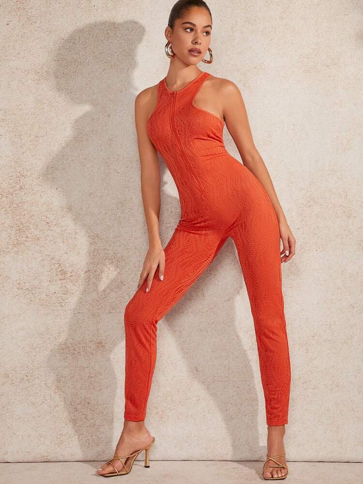 Textured Halter Unitard Jumpsuit