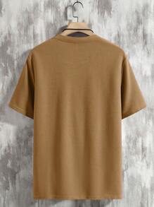 Manfinity Homme Men's Textured Fabric V-Neck T-Shirt For Summer Casual Wear - Coffee Brown - View 2