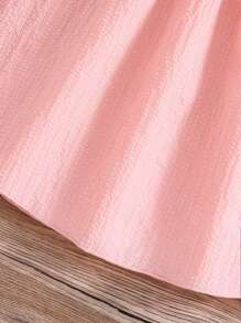 SHEIN 女童花卉刺绣方领荷叶袖连衣裙 - 粉色 - 查看 4