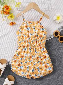 SHEIN Áo liền quần có dây đeo spaghetti in hoa cho các cô gái trẻ - Nhiều màu - Xem 2