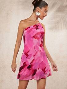 L'Amorae Vestido Con Estampado De Brocha Y Espalda Abierta Con Pliegues - Multicolor - Ver 5