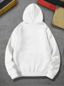 Manfinity Homme Nam Mùa Xuân Áo nỉ có mũ Với Túi kangaroo Và In thư - trắng - Xem 2