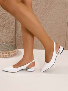 2025 Autumn Women's Pointed Toe And Closed Back Flat Shoes With Chunky Heel Valentines - White - View 4
