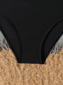 Bikini de leopardo con ribete de volantes y detalles, separado, para niña preadolescente - Negro - Ver 5