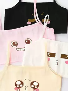 SHEIN Tween Girl 4Pcs Cartoon Graphic Bralette Cute Tops - Multicolor - View 3