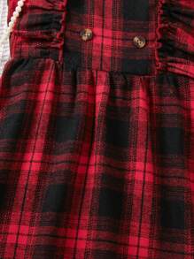 SHEIN Mexican Children Day Young Girls' Red Plaid Dress With Hat, Cute And Lively Style, Fashionable And Versatile, Perfect For Spring And Summer - Red - View 4