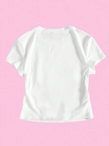 SHEIN EZwear Women's Tomato Print Short Sleeve T-Shirt - White - View 2