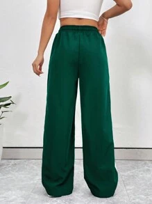 StreetHx Pantalones deportivos casuales de mujer con cintura con cordón y bolsillos, pantalones anchos y rectos de pierna larga de color verde holgados con rayas laterales, para uso casual diario y vuelta al colegio