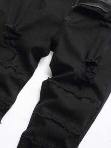 男士純色流蘇邊時尚休閒牛仔褲 - 黑色 - 查看 4