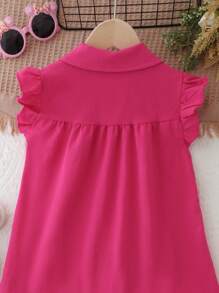 SHEIN Vestido Sólido De Manga Larga Para Niñas De Entre 8 Y 14 Años Con Dobladillo De Volantes Y Botones En La Parte Delantera