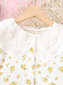 Jeune fille Blouse à col Peter Pan bouffant avec imprimé floral - Jaune citron - Voir 3
