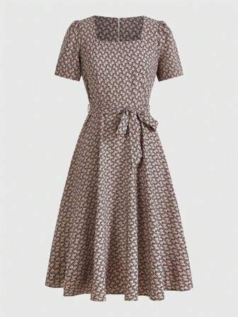 Rafferiza Ladies All Over Printed Belted Dress Maxi Women Outfit