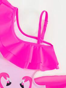 SHEIN Baby Girl One-Piece Fly Edge Swimsuit With Matching Triangular Scarf To Prevent Buckling - Multicolor - View 5