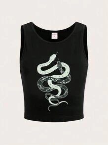 ROMWE Goth 蛇纹背心，学校 - 黑色 - 查看 1