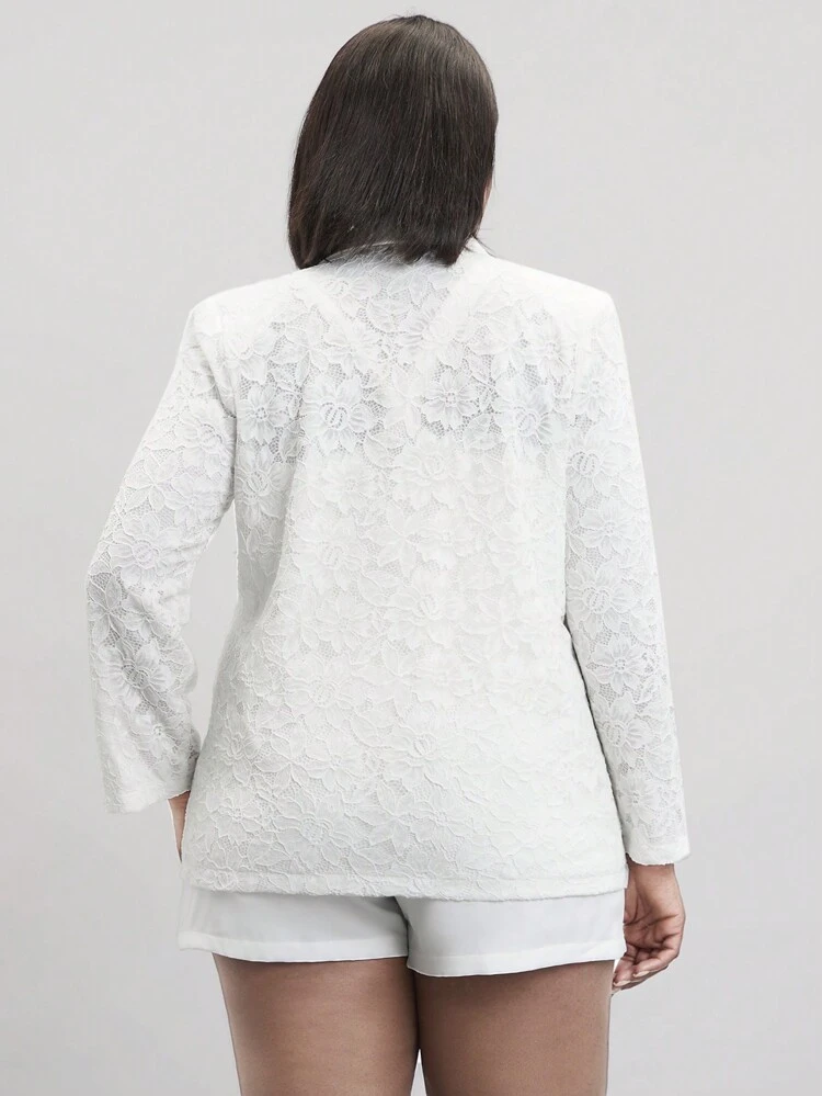 Plus Size Solid Color Long Sleeve Jacket And Shorts Two Pieces Suit With Front Row Buckles