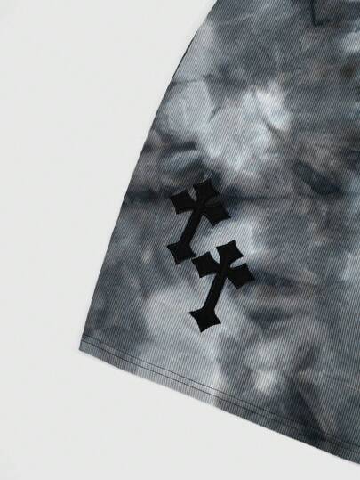 Grunge Punk Robe D'été Sans Manches Imprimée Croix Tie-dye Avec Broderie Patchwork De Style Punk