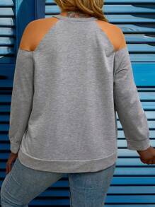 Calvaya Plus Size Women Distressed Open Shoulder T-Shirt - Light Grey - View 2