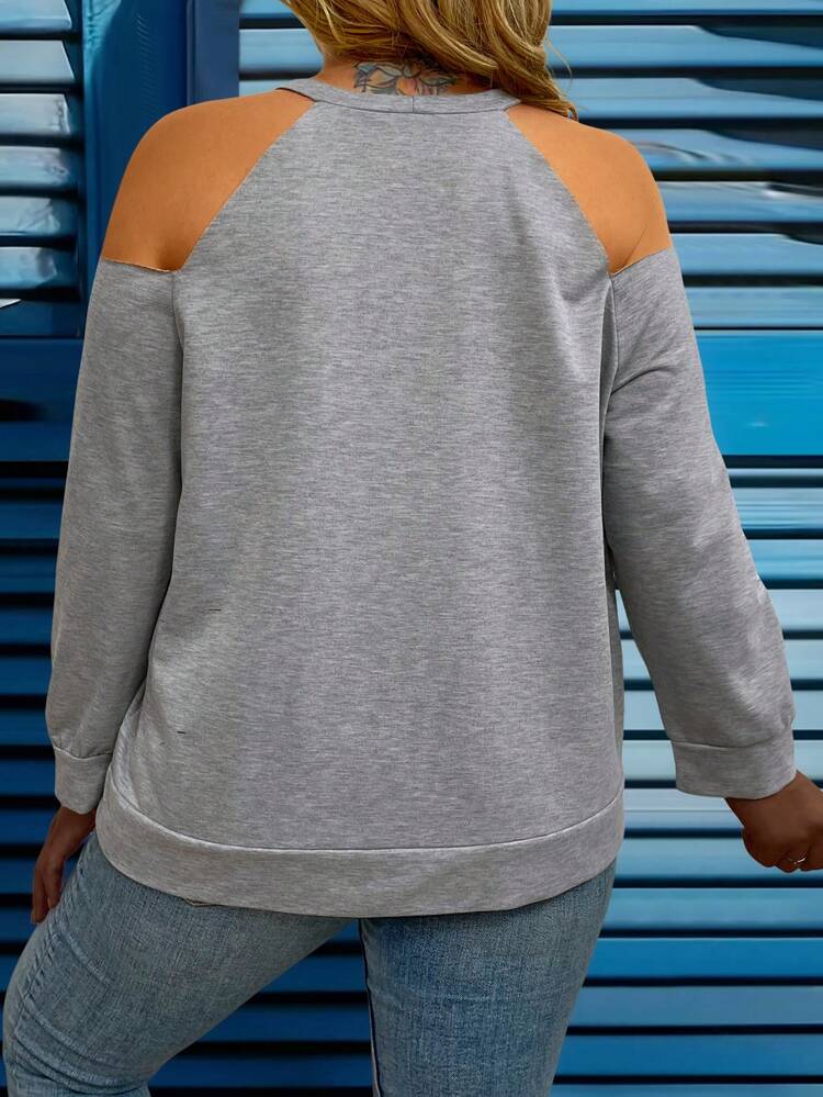 Plus Size Women Distressed Open Shoulder T-Shirt