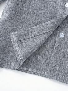 SHEIN 男童拼色鈕扣襯衫，下擺口袋設計，配有翻領 - 灰色 - 查看 6