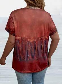 EMERY ROSE Plus Size Women's Vintage Western Style Short Sleeve T-Shirt