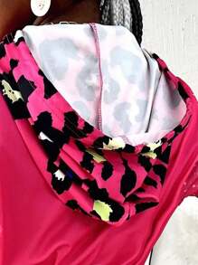 LONESS Plus Size Summer Animal Leopard Print Hooded Short Sleeve Dress