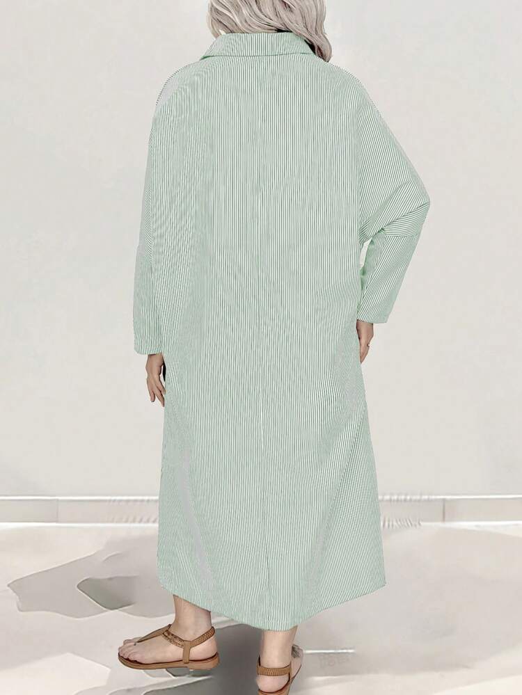 Plus Size Casual Striped Long Sleeve Shirt Dress
