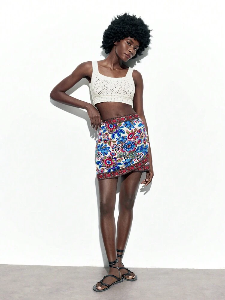 SHEIN Maija Women's Retro Printed Skirt For Vacation