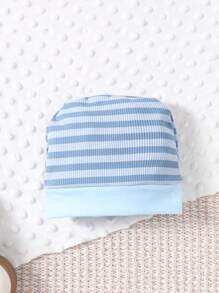 SHEIN Vintaside Kids 男婴条纹印花连体衣，带小熊图案贴片和帽子