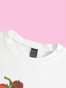 SHEIN EZwear Women's Tomato Print Short Sleeve T-Shirt - White - View 4