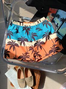 2pcs Baby Boy's Spring/Summer Outfit With Printed Beach Sunset & Surfing Pattern Sweatshirt And Casual Shorts Set - Multicolor - View 3