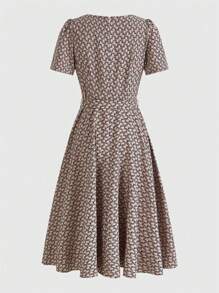 Rafferiza Đầm Maxi In Hình Toàn Thân Có Thắt Lưng Cho Nữ Trang Phục Nữ - Màu Khaki - Xem 2