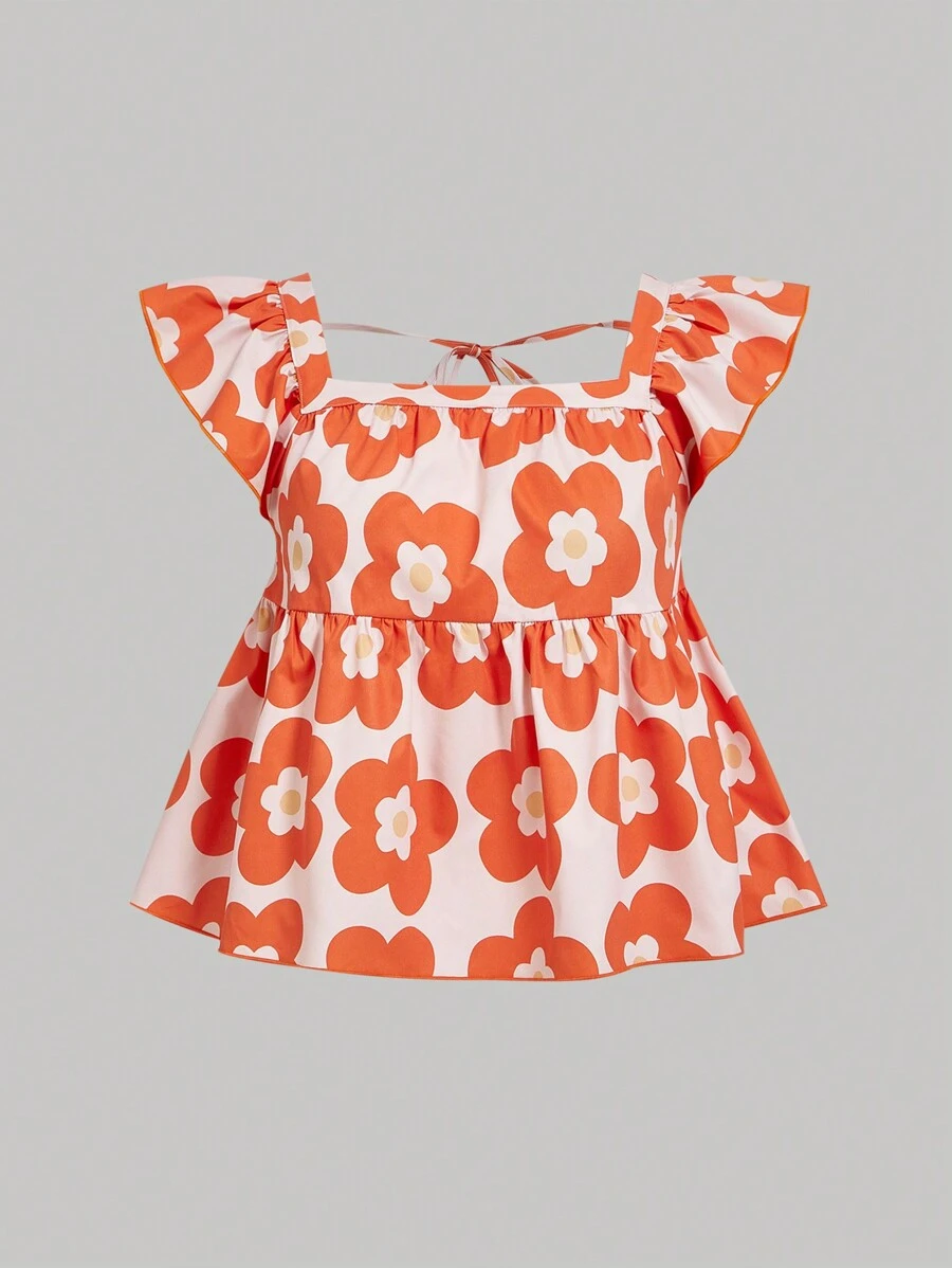 SHEIN MOD Camisa De Cuello Cuadrado Holgado De Talla Grande Con Estampado De Flores - Multicolor - Ver 1