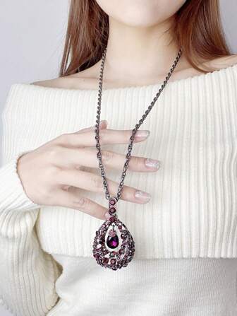 1 Pieza Gran Collar De Suéter Con Colgante En Forma De Lágrima Para Mujeres, Accesorio Moderno De Otoño E Invierno