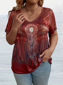 EMERY ROSE Plus Size Women's Vintage Western Style Short Sleeve T-Shirt
