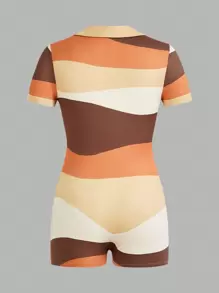 Slaydiva Mono slim ajustado, elegante y sexy con estampado de bloques de color, corte asimétrico y botones frontales para mujer, de estilo casual de festival de música de verano 2024