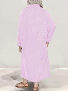 SHEIN LUNE 大碼條紋蝙蝠袖洋裝 - 粉色 - 查看 2