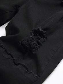 男士純色流蘇邊時尚休閒牛仔褲 - 黑色 - 查看 5