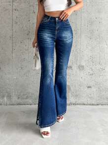 RueChic Low Waist Dark Wash Flare Jeans - Dark Wash - View 3