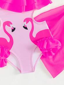 SHEIN Baby Girl One-Piece Fly Edge Swimsuit With Matching Triangular Scarf To Prevent Buckling - Multicolor - View 4