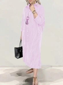 SHEIN LUNE 大碼條紋蝙蝠袖洋裝 - 粉色 - 查看 1