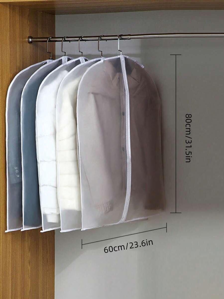 [1/5pcs] Thick Dust-Proof Clothes Cover For Down Jackets And Coats, Transparent Clothes Storage Bag For Home, Bulk Packing Clothes Storage Clothes Organizer Dust Cover Closet Organizer Organizer For Home Bedroom Dorm For Closet Storage Hanging Clothes Dresses Shirts Coats For Closet Storage - Beige - View 1