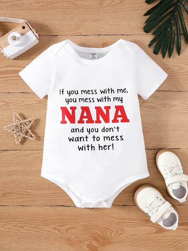 Baby Boy Casual Slogan Printed Comfortable Short Sleeve Bodysuit For Summer