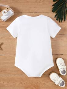 Baby Boy Casual Slogan Printed Comfortable Short Sleeve Bodysuit For Summer