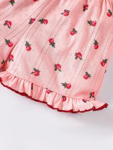 SHEIN Conjunto De Pijama De Verano Tejido Suave Y Cómodo, Patrón Floral Lindo Y Fresco Para Niñas Jóvenes - Rosa - Ver 6