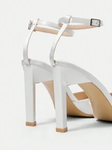 Của phụ nữ Pointed Toe Dây đeo mắt cá chân Gót nhọn Màu thuần Giày nữ Baotou - trắng - Xem 3