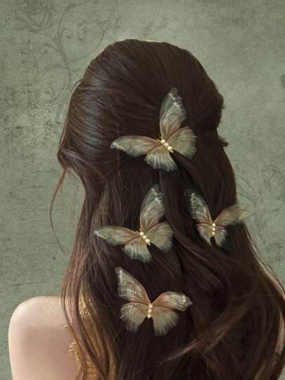 Fairycore Set Of 4 Retro Butterfly Hair Clips Suitable For Daily Matching Claw Clips Hair Claws Hair Barrettes