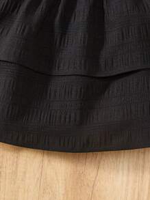 SHEIN Saia de cintura alta ondulada de duas camadas para pré-adolescentes, design de duas camadas de babados, doce, macio e respirável